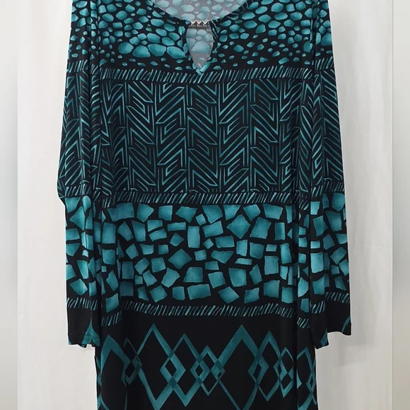 Susan Graver Teal and Black Patterned Top - Picture 3 of 8